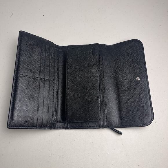 Coach Signature Large Trifold Leather Black Gray Checkbook Wallet Insert Button - Picture 2 of 16